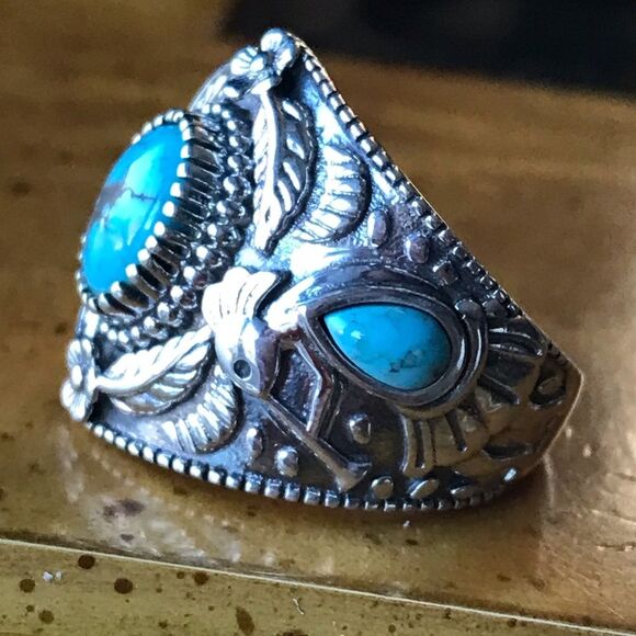 Natural Blue Moon Turquoise Sterling Silver Ring Size 6 - Picture 8 of 10